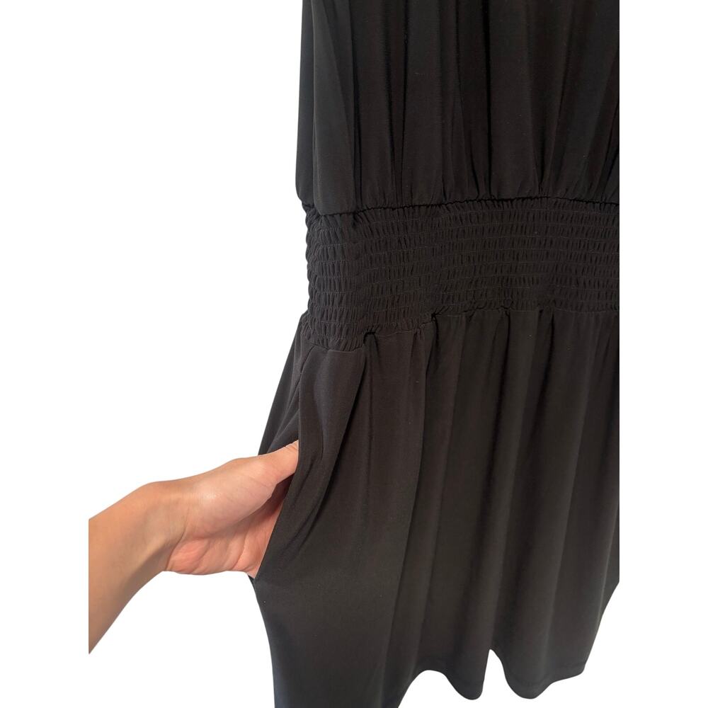 White House Black Market Black Blouson Dress Women’s XL Short Sleeve Stretch - Picture 5 of 9